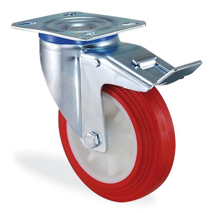 4502 PUB 100 F6 | 100 mm Plated Covered by Polyurethane on Polyamide (PA6) Bushing Swivel Caster with Brake