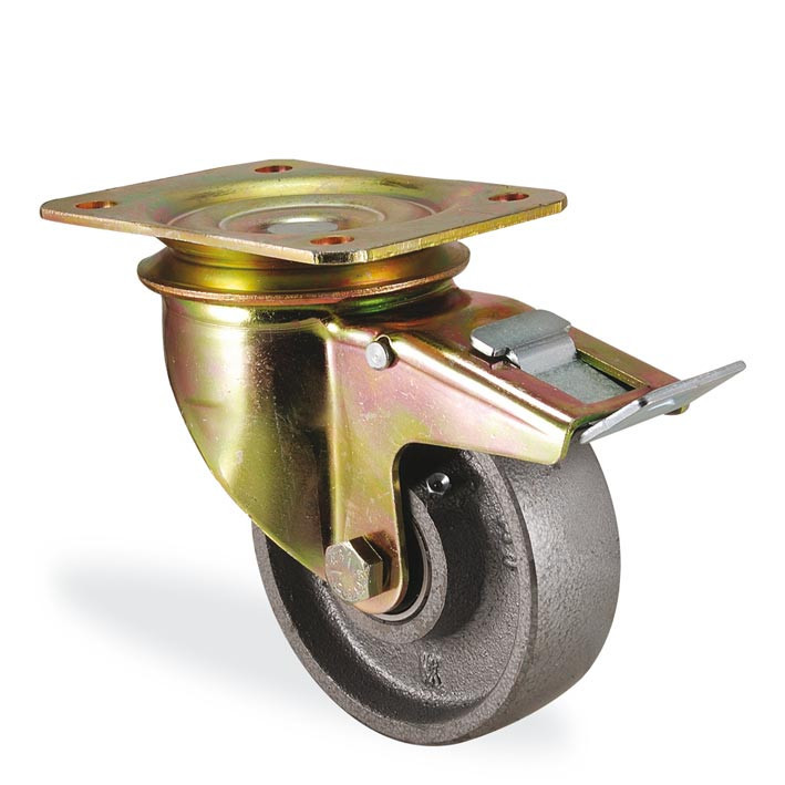 6102 DAR 150 F6 | 150 mm Plated Cast Iron Roller Bearings Swivel Caster with Brake