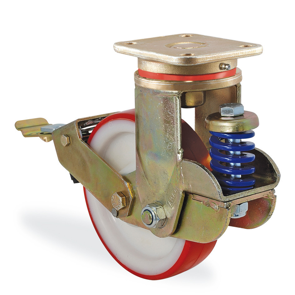 7302 PUR 200 F5 | 200 mm Plated Covered by Polyurethane on Polyamide (PA6) Suspensioned Roller Bearings Swivel Caster with Brake 7302 PUR 200 F5 | 200 mm Plated Covered by Polyurethane on Polyamide (PA6) Suspensioned Roller Bearings Swivel Caster with Brake