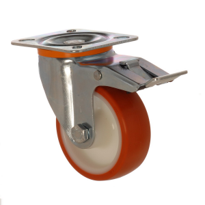 4112 PUB 100 F6 | 100 mm Plated Covered by Polyurethane on Polyamide (PA6) Bushing Swivel Caster with Brake