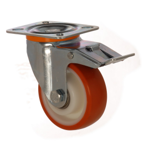 4112 PUR 150 F6 | 150 mm Plated Covered by Polyurethane on Polyamide (PA6) Roller Bearings Swivel Caster with Brake
